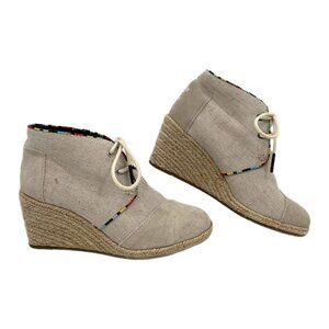 Toms Beige Espadrille Wedges | Lace-Up Closure